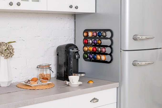 Demi's Home Magnetic Coffee Pod Holder for Nespresso Vertuo Capsules - Suitable to be Mounted on the Fridge (Black)