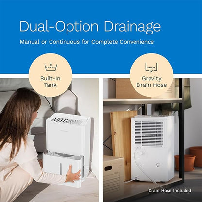 hOmeLabs Dehumidifier 3,500 Sq Ft Wi-Fi (25 Pint MAX 64 Pint at 95°F, 90% RH) for Advanced Humidity & Moisture Control, Quiet, Efficient, Auto Shut-off, Ideal for Home, Basement, Office