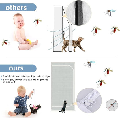 Reinforced Cat Screen Door, Zipper Mesh Screen Door Fits 38''x 82'', Cat Resistant - For Living Room, Bedroom, Kitchen