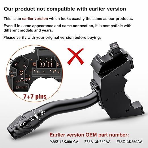 Nilight Turn Signal Switch Compatible with Ford 1999 2000 2001 2002 2003 2004 F150 1999 F250 2001 F250 F350 F450 F550 Super Duty 2000-2015 F650 F750 2002-2003 Blackwood Windshield Wiper Combination