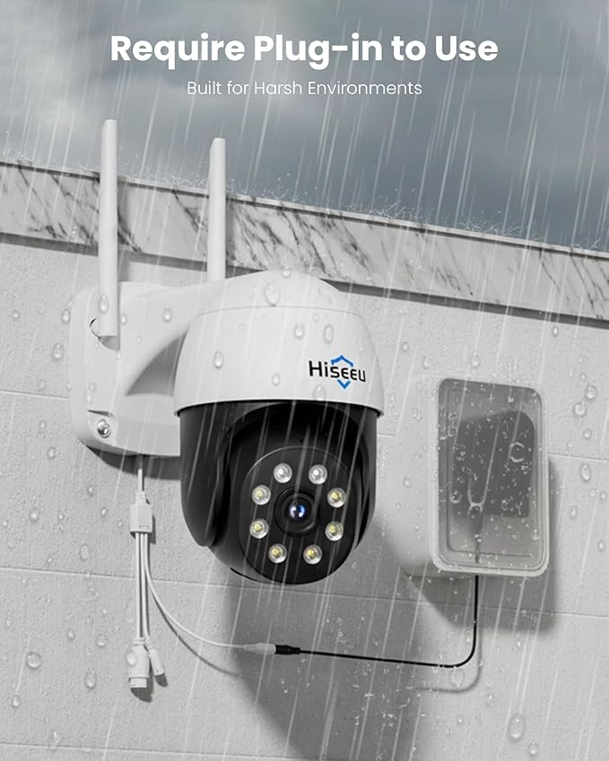 Hiseeu 4K 8MP Security Camera Outdoor, Wireless Home Security Camera with Pan & Tilt, WiFi Pro 2.4/5GHz, Auto Tracking, Color Night Vision, Two Way Audio, IP66, Plug in, No Subscription