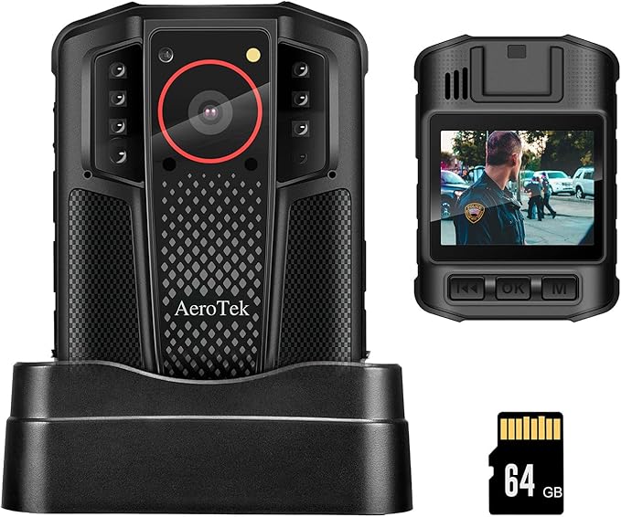 AeroTek Mini 4K Body Camera with Audio and Video Recording, GPS Bodycam with Ultra Infrared Night Vision and Fast Charging for Police, Law Enforcement and Delivery