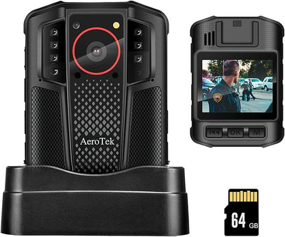 AeroTek Mini 4K Body Camera with Audio and Video Recording, GPS Bodycam with Ultra Infrared Night Vision and Fast Charging for Police, Law Enforcement and Delivery