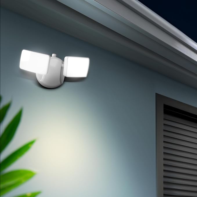 Feit Electric 28W Dusk to Dawn Dual Head Outdoor LED Security Flood Light, 2000 Lumens, 5000K Daylight, Adjustable Heads, Waterproof, Hardwired, 50,000-Hour Lifetime, S9DFL/850/DD/WH