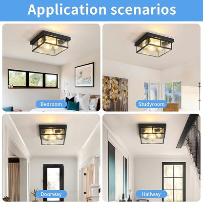 Modern Farmhouse Square Flush Mount Ceiling Light Fixtures,12 inch,4-Light