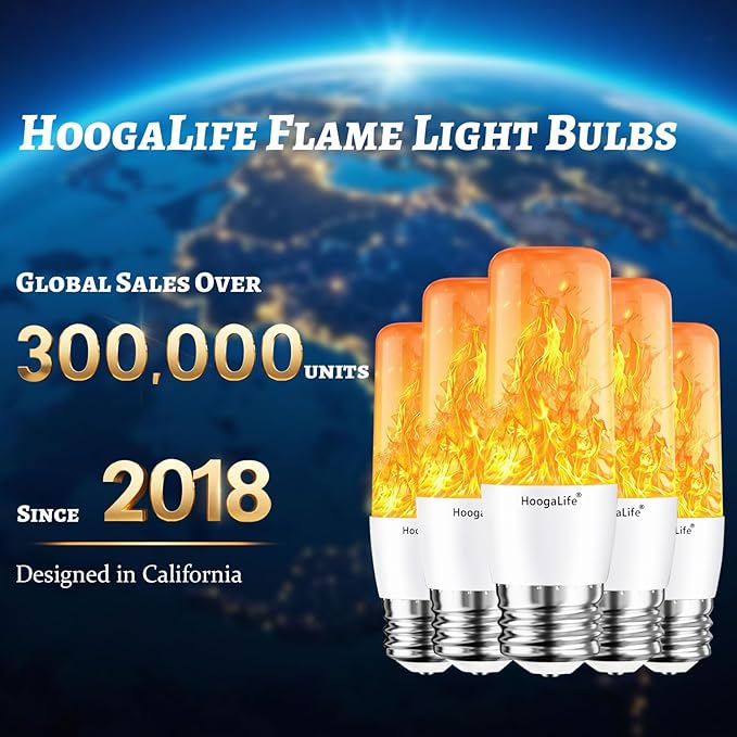 HoogaLife Flame Light Bulbs, Warm Flickering Light Bulbs Effect of Real Fire, E26 Led Flame Light Bulb for Christmas, Halloween, Party Patio Porch Home Holiday Indoor & Outdoor Decorations-2 Pack