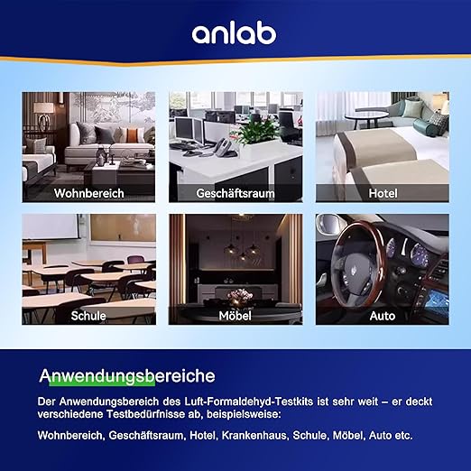 anlab™ Air Formaldehyde (HCHO) DIY Test Kit - Used for Air Quality Testing, Detector Used for Home, Residential, Business, Hotel, Hospital, School, Furniture, Auto (Pack of 5)