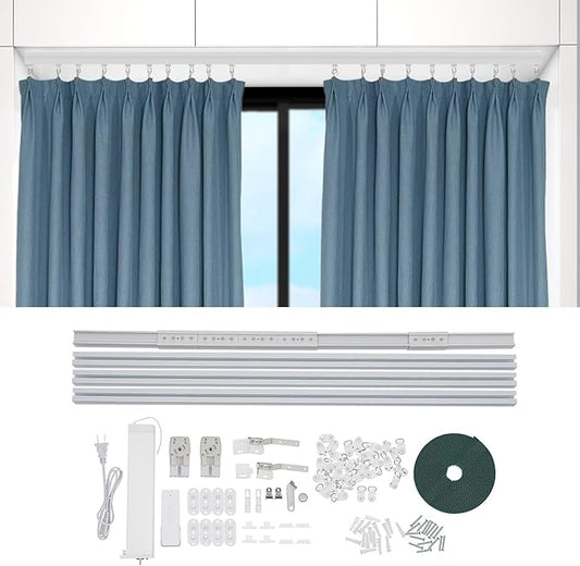 Electric Curtain Track with Remote Control, Motorized Curtain Track System, App & Voice Control, Compatible with Alexa and Google Home for Ceiling and Wall Mounta