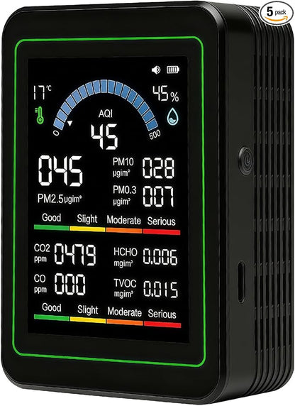 10 in 1 Indoor Air Quality Monitor, Portable Smartair Air Quality Tester, Portable air Quality Monitor Indoor,with AQI,Fit for Home Cars Office School and Nursery(Black)