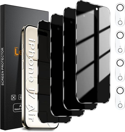 Lesakit 4 Pack Privacy Screen Protector for iPhone 17 Air 6.5-Inch with 4 Pack Camera Lens Protector, Anti Spy Tempered Glass Film 9H Hardness Bubble Free Case Friendly