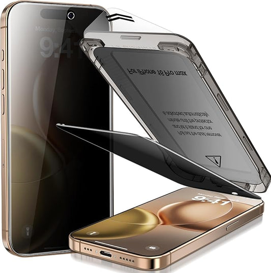 YWXTW 2 Pack Privacy Screen Protector for iPhone 16 Pro Max, [28°Anti-Spy] [9H+ Hardness Tempered Glass] [Auto-Alignment Kits], Easy Installation Bubble-Free & Case-Friendly HD Full Coverage