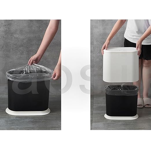 White Slim Rectangular Plastic Trash Can with Press Type Lid,12 Liter / 3.2 Gallon Narrow Trash Bin with Pop-up Lid for Toilet,Bedroom,Bathroom,Office,Kitchen,Powder Room