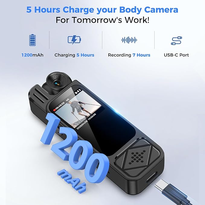 4K Body Camera with Audio and Video Recording: 128GB WiFi Body Cam with 180° Rotating Lens, Night Vision 7Hr Battery Bodycam, Wearable Pocket Camera Camcorder (128GB)