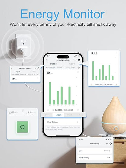 EIGHTREE Mini Smart Plug 𝟓𝐆𝐇𝐳 𝐖𝐢-𝐅𝐢 𝐂𝐨𝐦𝐩𝐚𝐭𝐢𝐛𝐥𝐞 𝟏𝟓𝐀, 𝗘𝗻𝗲𝗿𝗴𝘆 𝗠𝗼𝗻𝗶𝘁𝗼𝗿𝗶𝗻𝗴, Smart Plugs That Compatible with Alexa & Google Home & SmartThings, Remote Control, Timer