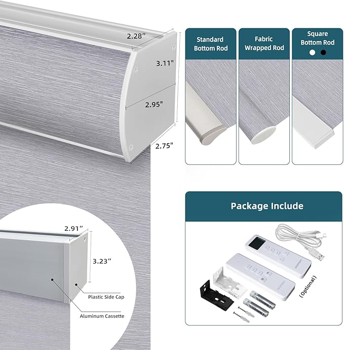 Motorized Roller Shade,100% Blackout Smart Window Blinds Work with Homekit, Alexa, Google Home,Remote,Electric Blinds with USB/Solar Pannel Charging,Classic Grey