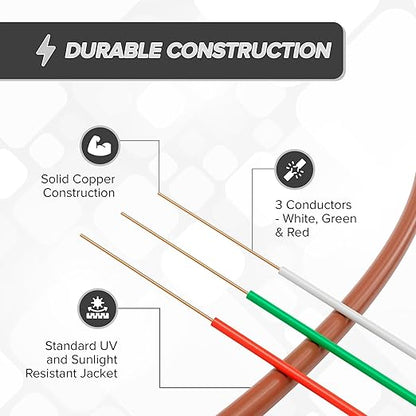 THE CIMPLE CO 18/3 Thermostat Wire 200 FT - Insulated Solid Copper Wiring for HVAC, Furnaces, Video Doorbells, Alarms, Lighting, Smart Thermostats - 18 Gauge, 3 Conductor - 200 Feet (60 Meters), Brown