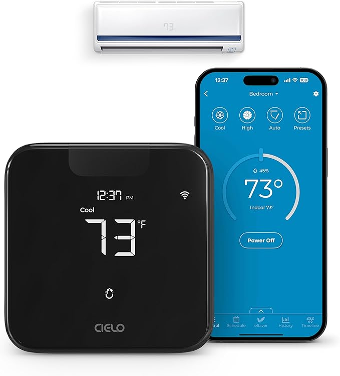 Breez Max Smart WiFi Thermostat for Mini-Split, Window, Portable AC (Black)