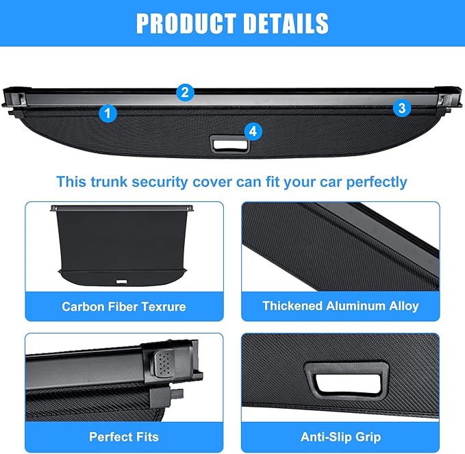 AUXKO Retractable Cargo Cover for BMW X3 2024-2018, Trunk Cargo Cover Luggage Security Shade Cover for 2024 2023 2022 2021 BMW X3 Shielding Shade Anti-Peeping Luggage Privacy Screen, Carbon Fiber