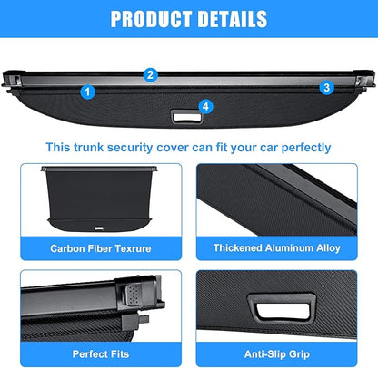 AUXKO Retractable Cargo Cover for BMW X3 2024-2018, Trunk Cargo Cover Luggage Security Shade Cover for 2024 2023 2022 2021 BMW X3 Shielding Shade Anti-Peeping Luggage Privacy Screen, Carbon Fiber