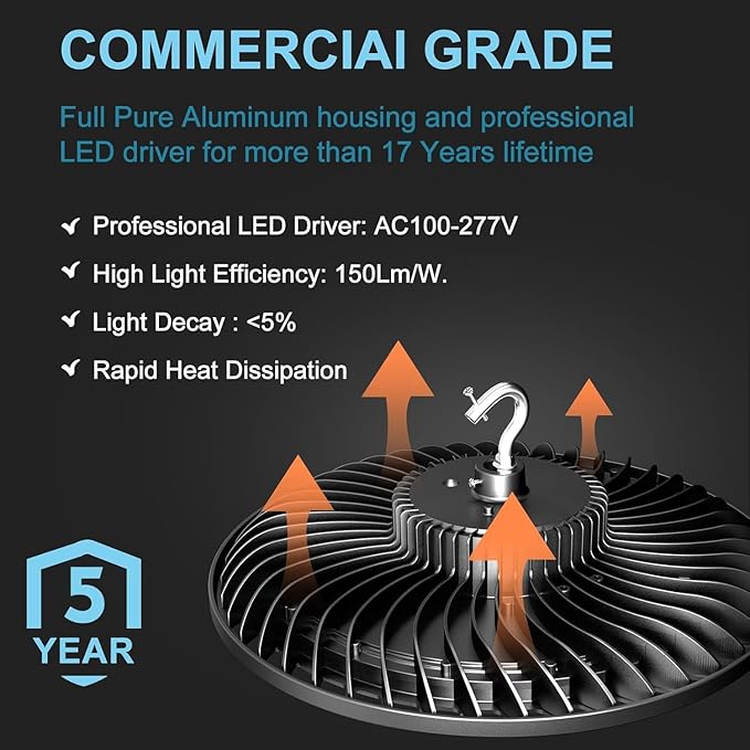 Lightdot 10Pack 150W Smart LED High Bay Lights 22500lm UFO High Bay LED Shop Light with Motion Sensor AC100-277V UFO Lights with The Most Advanced Heat Dissipation for 16-30FT Height