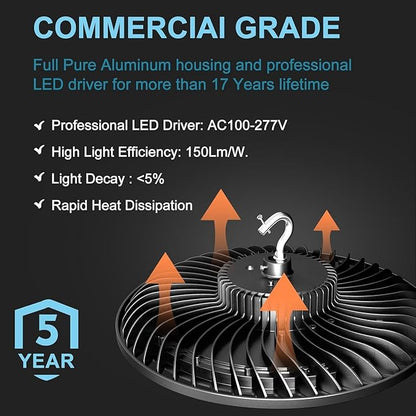 Lightdot 10Pack 150W Smart LED High Bay Lights 22500lm UFO High Bay LED Shop Light with Motion Sensor AC100-277V UFO Lights with The Most Advanced Heat Dissipation for 16-30FT Height
