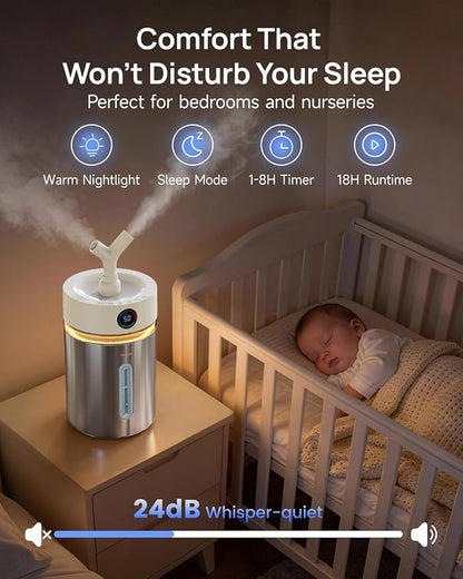 Feekaa Stainless Steel Humidifier, 4L/1Gal Cool Mist Humidifiers for Bedroom, Easy to Clean Dishwasher Safe Humidifier Large Room with Diffuser, Humidifiers for Baby Nursery Living Room Office Plant