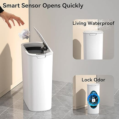 5 Gallon Motion Sensor Bathroom Trash Can Automatic Garbage Cans with Lid Touchless Smart Slim Plastic Trash Bin for Kitchen, Bedroom, Toilet, Office, Living Room