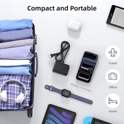 100W 6 in 1 USB Charger, 50% Smaller Charging Station for Multiple Devices | Fast Charging Blocks with Type C Port, USB Charging Hub Organizer Multiport Power Strip for iPhone,Samsung,Ipad,Kindle,Travel