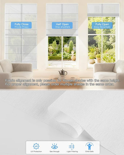 Motorized Roman Shades for Windows, Custom Light Filtering Roman Blinds with Remote, Smart Privacy Window Shades for Living Room Kitchen Office, Alexa & Google Home Compatible, App Control via RF Hub