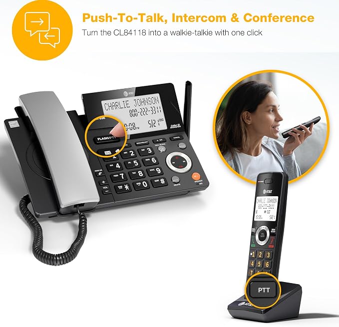 AT&T CL84118 DECT 6.0 Corded/Cordless Phone | Works During Power Outages, Smart Call Blocker, Answering Machine, Caller ID Announce, Big Buttons