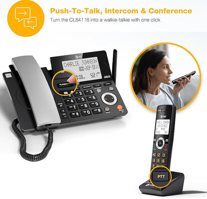 AT&T CL84118 DECT 6.0 Corded/Cordless Phone | Works During Power Outages, Smart Call Blocker, Answering Machine, Caller ID Announce, Big Buttons