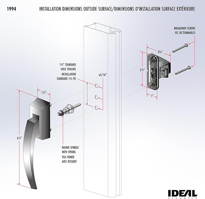 Ideal Security Model 1994 VP Pull Handle Set for Storm and Screen Doors, Fits 1 to 2-1/8 inches Thick Doors, Matte Black