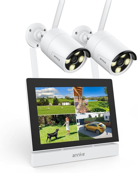 ANNKE 5MP Wireless Security Camera System, 7" Touch Scree Monitorn, 64GB SD | 2 Wireless Outdoor Cameras, 4CH WiFi NVR, Plug & Play, Human Detection, Two-Way Audio, 100 ft Night Vision, IP66