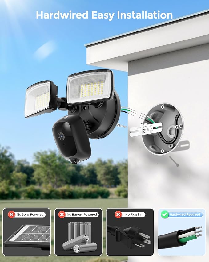 Onforu 2K Hardwired Floodlight Camera, 3500LM Motion Activated Outdoor Security Camera, 5G/2.4G WiFi Color Night Vision | 2-Way Audio | Siren | 24/7 Recording | Compatible with Alexa Brown