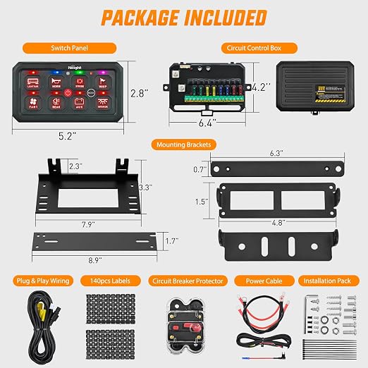Nilight 8 Gang Switch Panel Red 12V 24V Circuit Control Relay System 4-Mode | Fuse Wiring Harness Automatic Dimmable LED Pod Toggle/Momentary/Strobe/Flash Modes for Car Pickup Truck Camper SUV