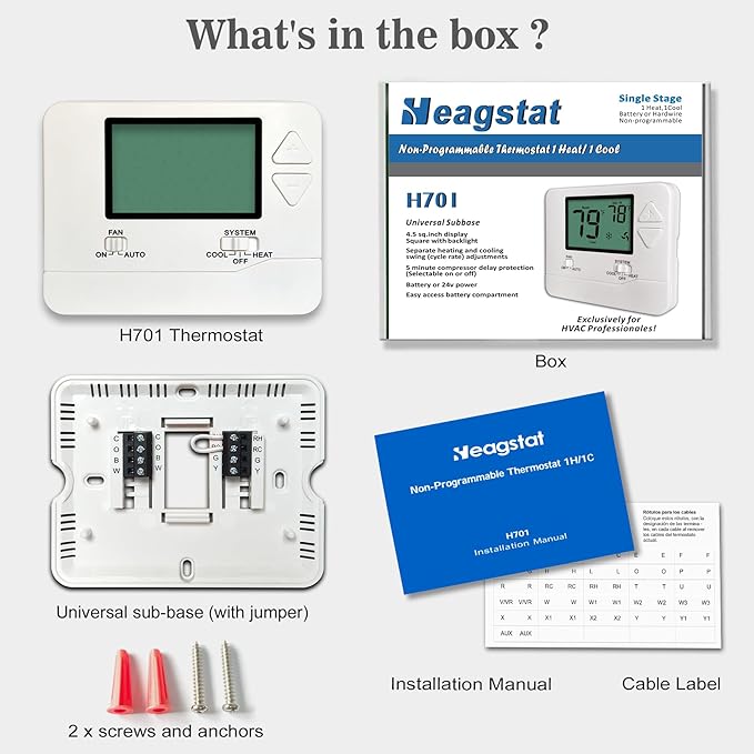 Heagstat Non-Programmable Thermostats for Home Conventional Single-Stage Systems, up to 1 Heat/ 1 Cool (with White Backlight)