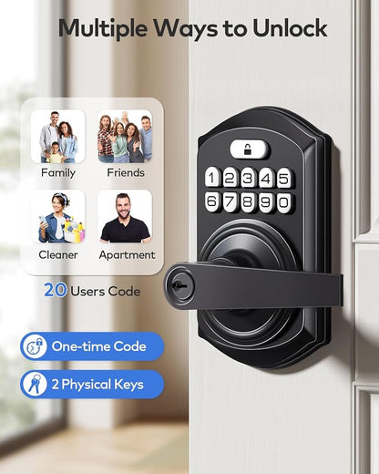 TEEHO TE004 Keyless Entry Door Lock Handle with Keypad, Matte Black