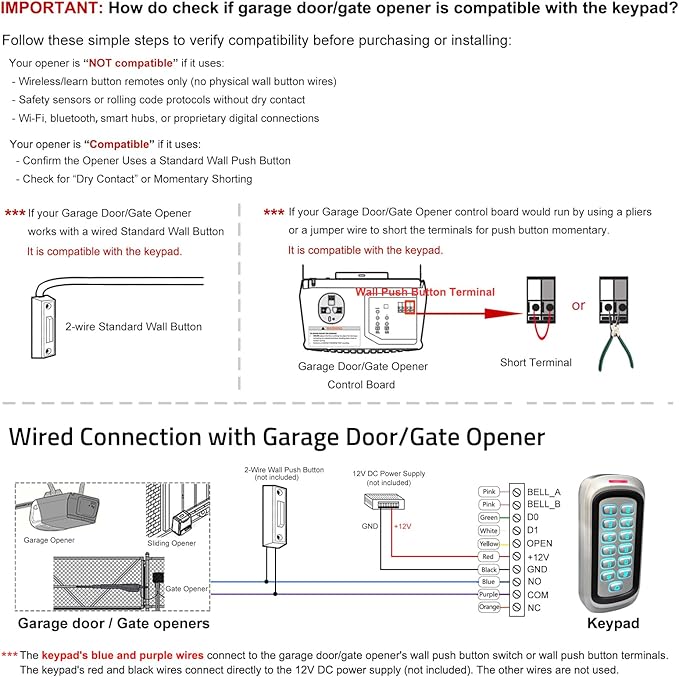 Wireless WiFi Access Control Keypad, 12V DC Metal Door Access Control System, IP68 Waterproof, TUYA Wireless Remote Unlock, Universal Keyless Entry Keypad for Garage Door Opener, Gate Opener