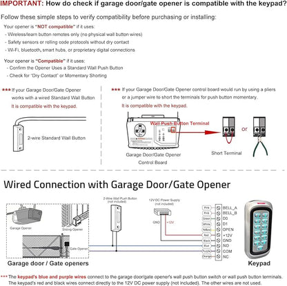 Wireless WiFi Access Control Keypad, 12V DC Metal Door Access Control System, IP68 Waterproof, TUYA Wireless Remote Unlock, Universal Keyless Entry Keypad for Garage Door Opener, Gate Opener