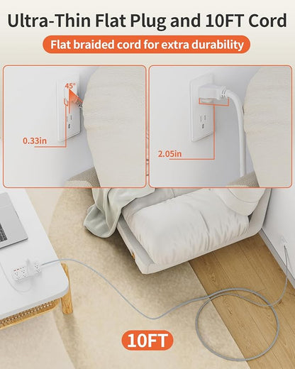 DEPOW Power Strips with Surge Protection, 10 FT Braided Extension Cord with Multiple Outlets-8 AC Outlets 4 USB Ports (2 USB C), 1700 Joule Surge Protector with Flag Plug for Home Office, White