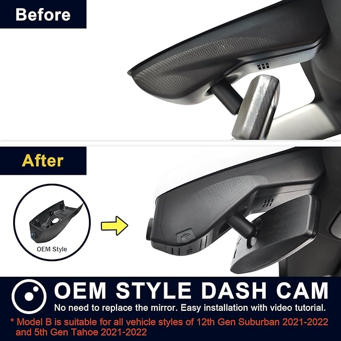 Mangoal 4K Dash Cam Custom fit for Chevy Suburban/Tahoe 2021-2022 (Model B), LS LT RET Z71 Premier High Country, Integrated OEM Look, UHD 2160P Video, WiFi & App, GPS, 64GB Card