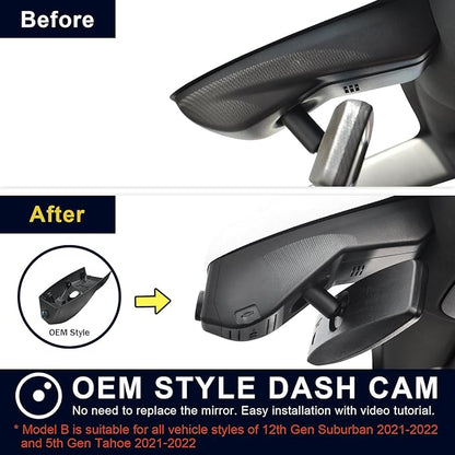 Mangoal 4K Dash Cam Custom fit for Chevy Suburban/Tahoe 2021-2022 (Model B), LS LT RET Z71 Premier High Country, Integrated OEM Look, UHD 2160P Video, WiFi & App, GPS, 64GB Card
