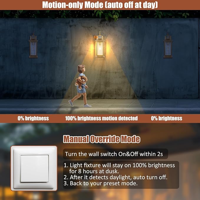 Gold Outdoor Light Fixtures Dusk to Dawn Motion Sensor 18” Large