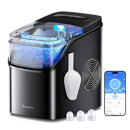 GoveeLife Smart Ice Maker Countertop, Portable Ice Machine with Voice Control, 9 Ice Cubes in 6 Minutes 3 Sizes, 26lbs/24Hrs, Self Cleaning RGB Lights, Quiet Ice Maker with Scoop for Kitchen Black | 9 Ice Cubes in 6 Mins 3 Sizes, Self Cleaning, RGB Lig...