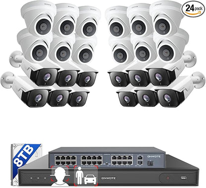 ONWOTE 32 Channel Security Camera System PoE 6K, Face Recognition & AcuSearch, 24x 8MP Outdoor Audio Cameras, AI Human Vehicle Detection, 32CH 4K Commercial NVR 8TB, Support 40TB, Business CCTV