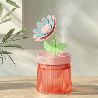 Cute Flower Mini Humidifier, Small Cool Mist Desk Humidifiers, Portable USB Personal Desktop Plant Humidifiers, Cooling for Home Office Car Travel Indoor Outdoor (260ml, Pink Sunflower)