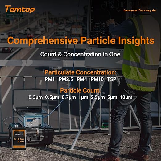Temtop PMD371 Professional Particle Counter: Comprehensive Portable Particulate Sensor for Cleanrooms, Laboratories, and Environmental Monitoring