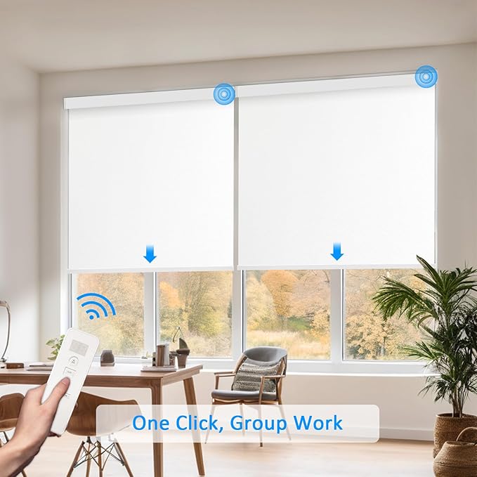 Motorized Blinds with Remote Cordless Automatic Motorized Shades Custom Blinds for Windows Smart Curtains Compatible with Alexa Google Home(Blackout Ivory White,W31 x H72in)