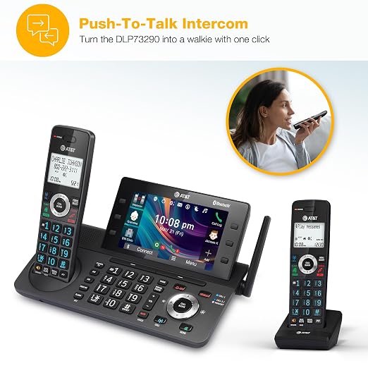 AT&T 2-Handset DECT 6.0 Cordless Home and Business Phone with Answering Machine, 5" Color Display, One-Touch Shortcut, Conference, Intercom, Smart Call Blocker, Bluetooth Connect to Cell: DLP73290
