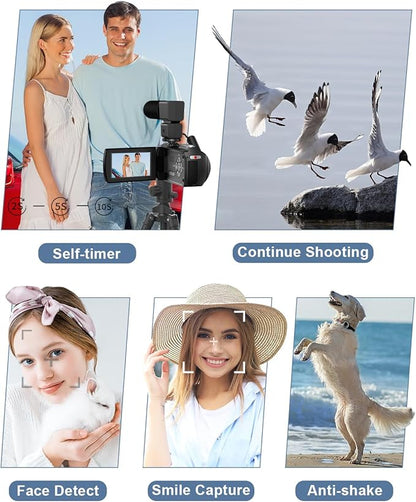 Video Camera Camcorder Full HD 4K 48MP Vlogging Camera for YouTube Digital Camera Recorder Video Camera for Filming with 3.0" Touch Screen,2 Batteries and 32G SD Card